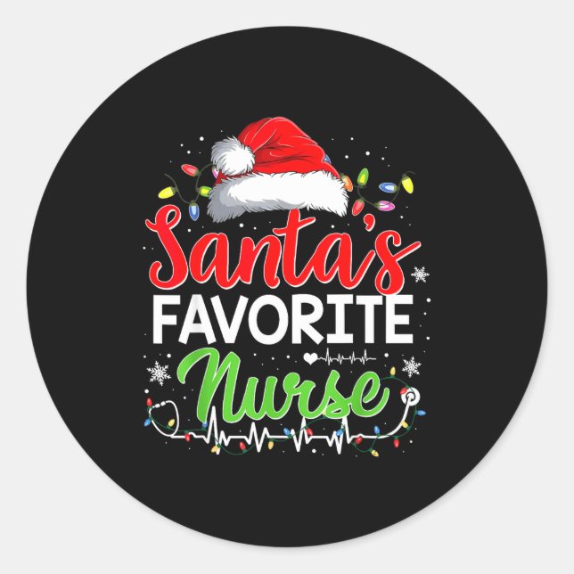 Adesivo Redondo Santa's Favorite Nurse Funny Christmas Nurse Xmas  (Frente)