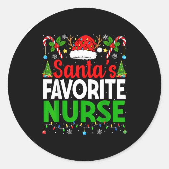 Adesivo Redondo Santas Favorite Nurse Rn Christmas Nursing Christm (Frente)