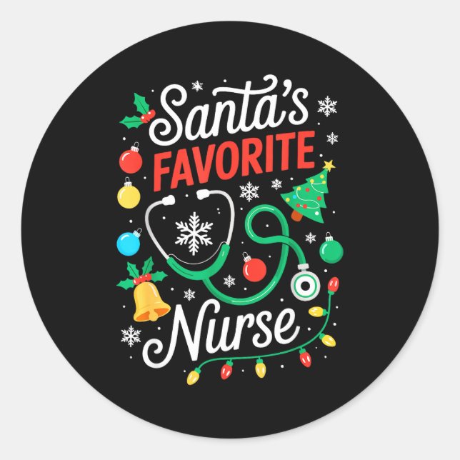 Adesivo Redondo Santa's Favorite Nurse Shirt Men Women Funny Chris (Frente)
