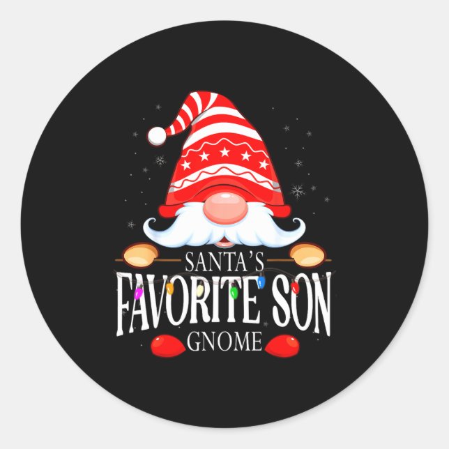 Adesivo Redondo Santas Favorite Son Gnome Matching Christmas Paja  (Frente)