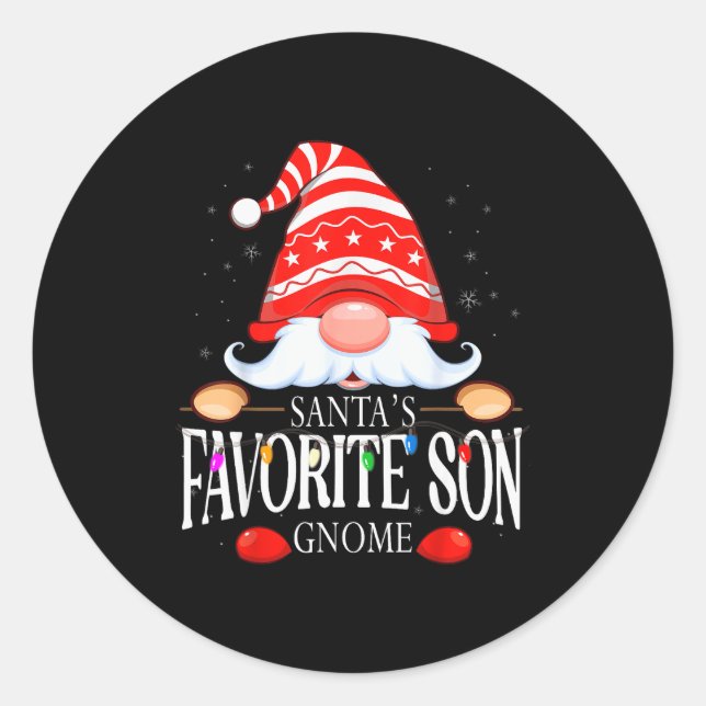 Adesivo Redondo Santa's Favorite Son Gnome Matching Christmas Paja (Frente)