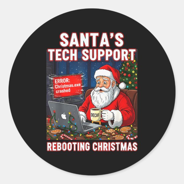 Adesivo Redondo Santa's Tech Suprt_ Rebooting Christmas Funny  (Frente)