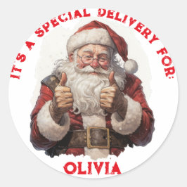 Adesivo Redondo Santa's Thumbs-Up Personalized Gift Tag Sticker"