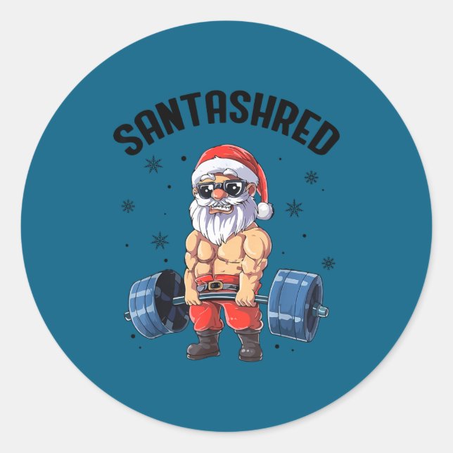 Adesivo Redondo Santashred Funny Santa Meme Xmas Gym Bodybuilding  (Frente)