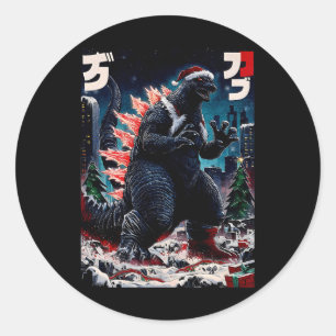Adesivo Redondo Santazilla Monstro Japonês Kaiju Dinossauro Natal