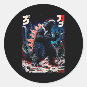 Adesivo Redondo Santazilla Monstro Japonês Kaiju Dinossauro Natal