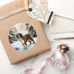 Adesivo Redondo Santo Bernard Deixe-O Neve Natal