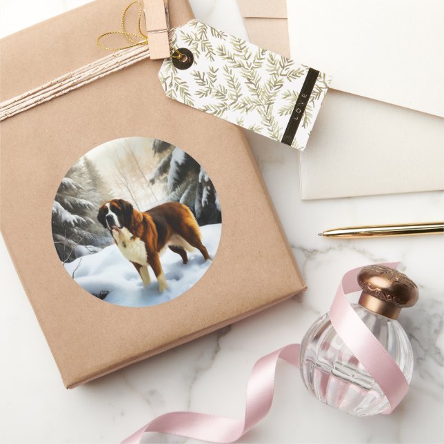 Adesivo Redondo Santo Bernard Deixe-O Neve Natal (Presentear)