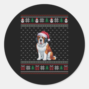 Adesivo Redondo Santo Bernard Dog Vestindo o cão Santa Hat Ugly Xm