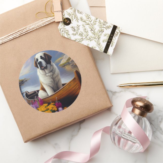 Adesivo Redondo Santo Bernard em um Paddle: Uma Aventura Cênica (Presentear)