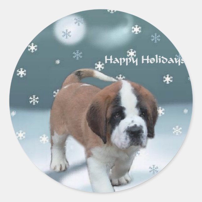 Adesivo Redondo Santo Bernard Puppy presentes de Natal (Frente)