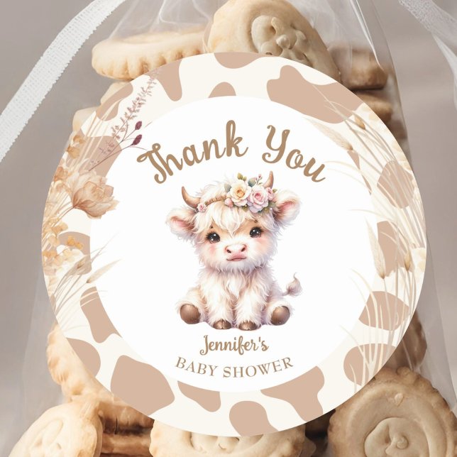 Adesivo Redondo Santo Chá de fraldas de vaca Boho Sexo Neutro (Criador carregado)