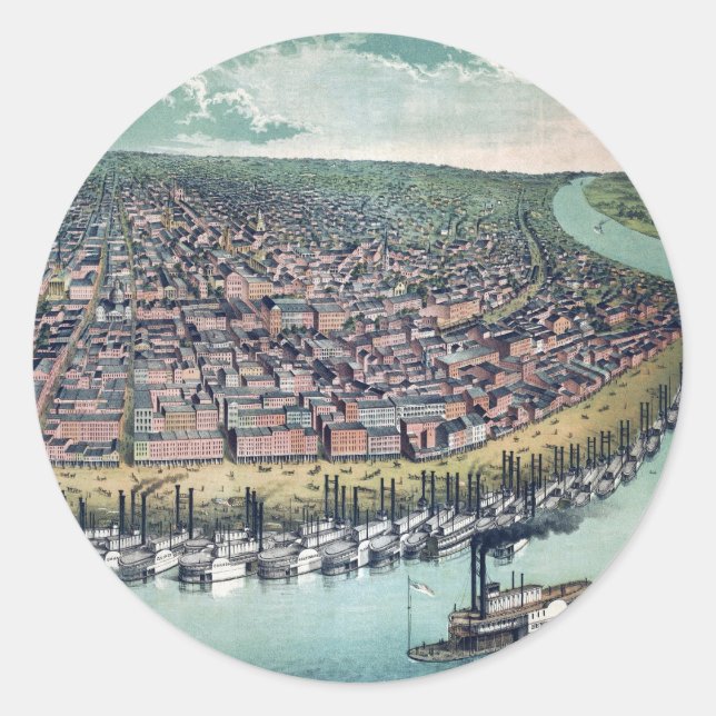 Adesivo Redondo Santo de Mapa Antiquado, Rio Louis Missouri (Frente)