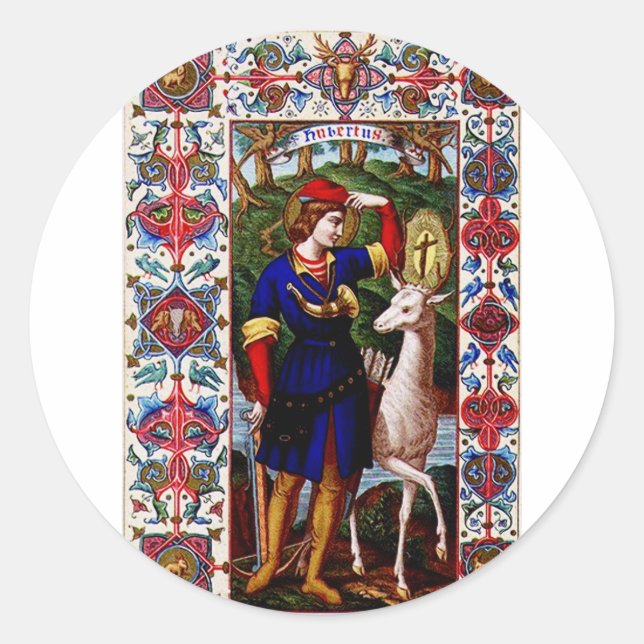 Adesivo Redondo Santo Huberto de Liege com o cervo  (Frente)