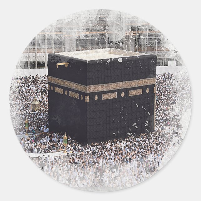 Adesivo Redondo Santo Kaaba, Masjid Al Haram, ilustração da aquare (Frente)