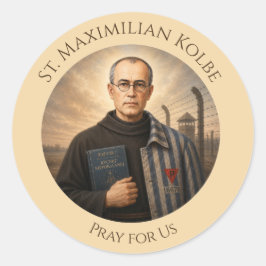 Adesivo Redondo Santo Maximiliano Kolbe Reze Por Nós Católico