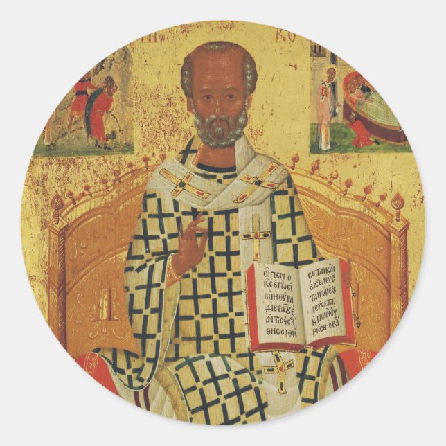 Adesivo Redondo Santo Nicholas do Ícone Ortodoxo Myra (Frente)