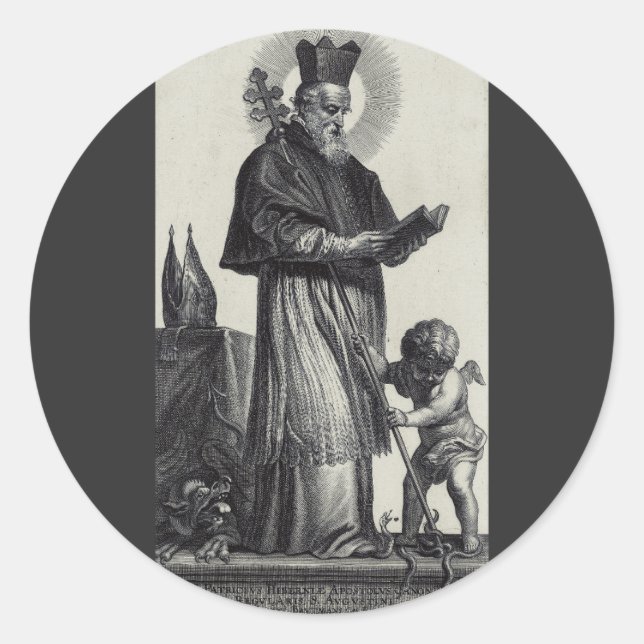 Adesivo Redondo Santo Patrício Apóstolo da Irlanda Arte Monocromát (Frente)