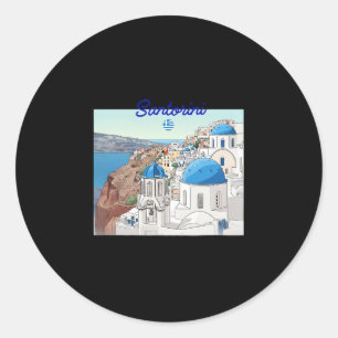 Adesivo Redondo Santorini Grécia Bandeira Grega Férias Arte Cúpula