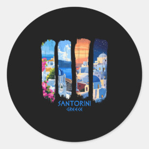 Adesivo Redondo Santorini Grécia Thira Pincelada Viagem Lembrança