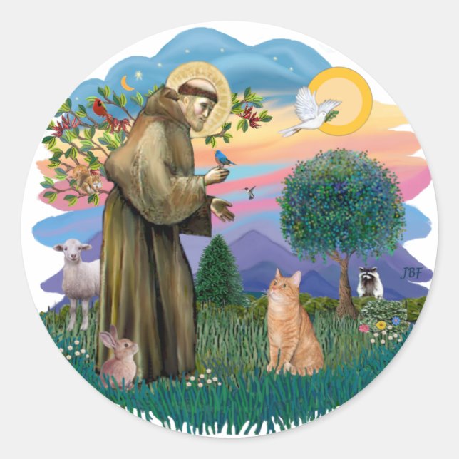 Adesivo Redondo São Francisco (ff) - gato laranja tabby (Frente)