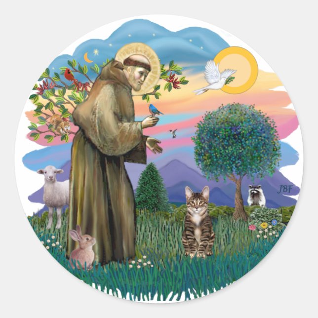 Adesivo Redondo São Francisco (ff) - gato tabby tigre (Frente)