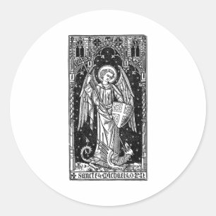 Adesivo Redondo São Miguel Arcanjo Derrotando Satanás Cristo