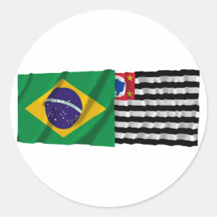 Adesivo Redondo São Paulo & bandeiras de ondulação de Brasil