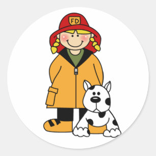 Adesivo Redondo Sapador-bombeiro da menina com Dalmation