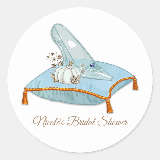 Adesivo Redondo Sapatilha de Vidro da Cinderela Chuveiro de Noiva  (Frente)