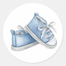 Sapato de Bebê em Aquarela Azul Convidite para Chá