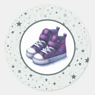 Adesivo Redondo Sapatos Bebê Roxo Alto Bebê Shower