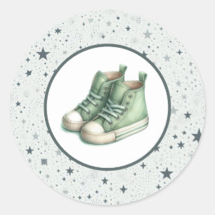 Adesivo Redondo Sapatos de Bebê Verde para Bebês - Chá de Bebê
