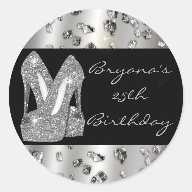 Adesivo Redondo Sapatos de salto alto com purpurina prateada adesi (Frente)