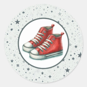 Adesivo Redondo Sapatos Vermelhos de Bebê Calçados Altos Chás de B