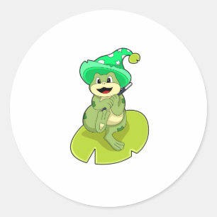 Adesivo Redondo Sapo como assistente com varinha mágica