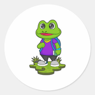 Adesivo Redondo Sapo como Hiker com Backpack