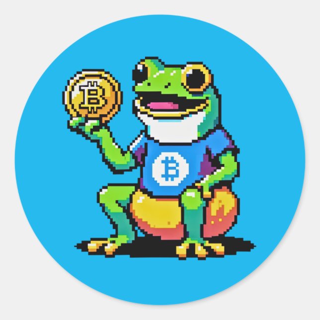 Adesivo Redondo Sapo Crypto - Moeda Digital Engraçada Pixel Art (Frente)
