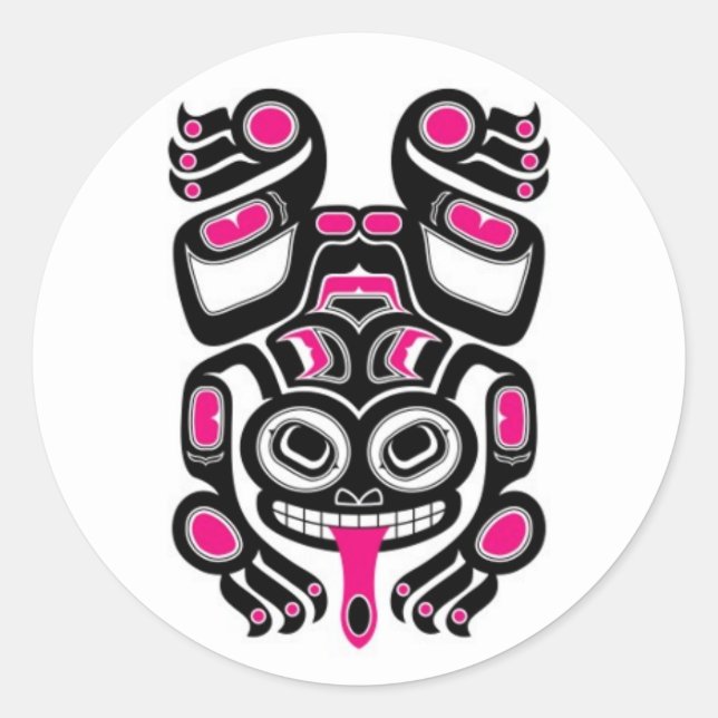 Adesivo Redondo Sapo da Árvore Espirituosa Rosa e Negra (Frente)