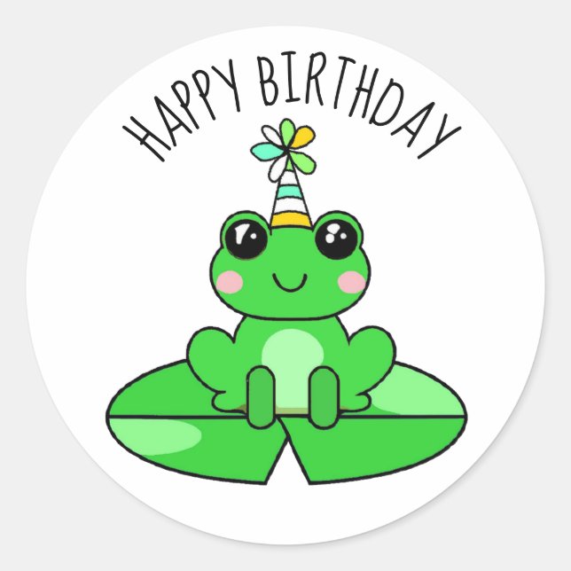 Adesivo Redondo Sapo de aniversário personalizado em um Lily Pad (Frente)