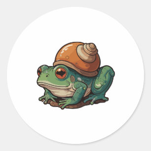 Adesivo Redondo Sapo de desenho animado com casca de caracol