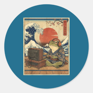 Adesivo Redondo Sapo de Jogos Arte Ukiyo-e Gamer Japonês Anime Hom