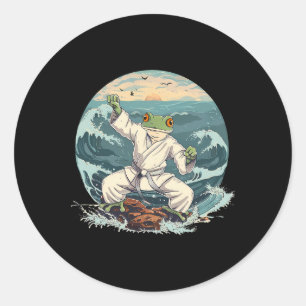 Adesivo Redondo Sapo de Karatê Taekwondo Praia Pôr do Sol Artes Ma