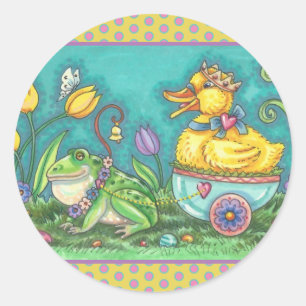 Adesivo Redondo SAPO e DUCK PRINCE, PRIMAVERA PÁSCOA STICKER Sheet