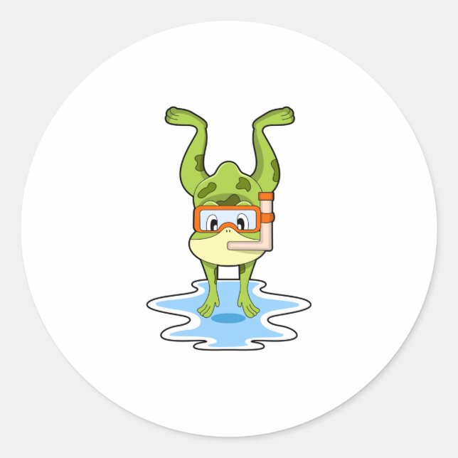 Adesivo Redondo Sapo em mergulho com Snorkel (Frente)