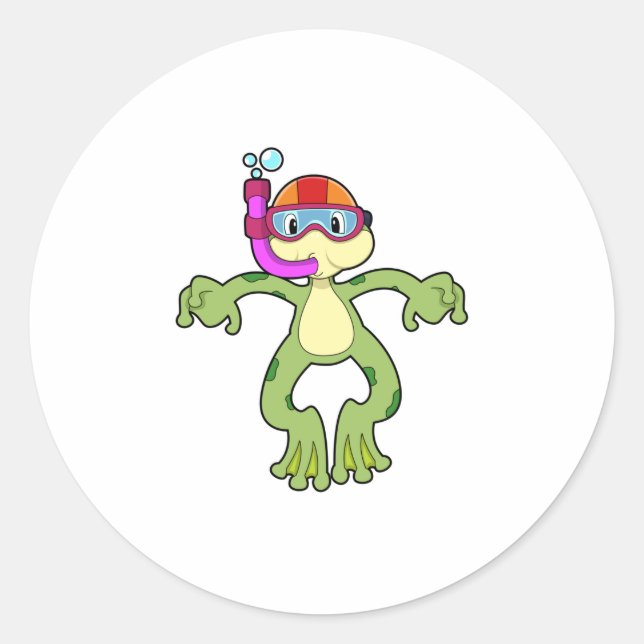 Adesivo Redondo Sapo em mergulho com Snorkel (Frente)