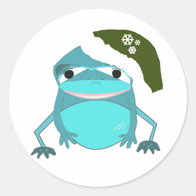 Adesivo Redondo Sapo Engraçado de Chapéu de Papai Noel (Frente)