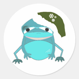 Adesivo Redondo Sapo Engraçado de Chapéu de Papai Noel