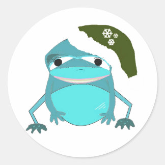 Adesivo Redondo Sapo Engraçado de Chapéu de Papai Noel