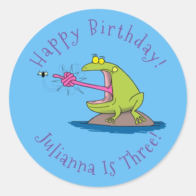 Adesivo Redondo Sapo engraçado e desenho animado (Frente)
